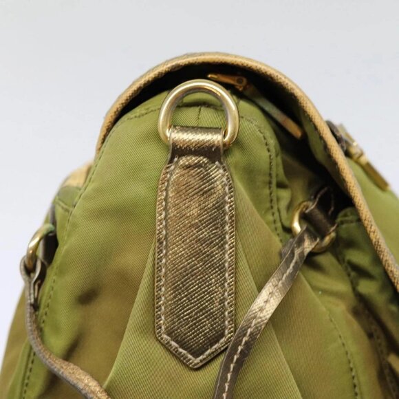 PRADA Shoulder Bag Nylon Khaki Gold Auth - Picture 10 of 16